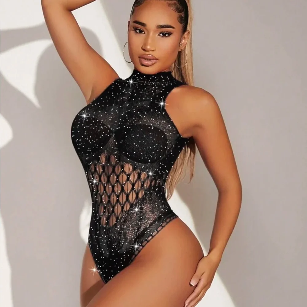 Sparkling Rhinestone Mock Neck Teddy Bodysuit NEW 🏷️ - Picture 4 of 4